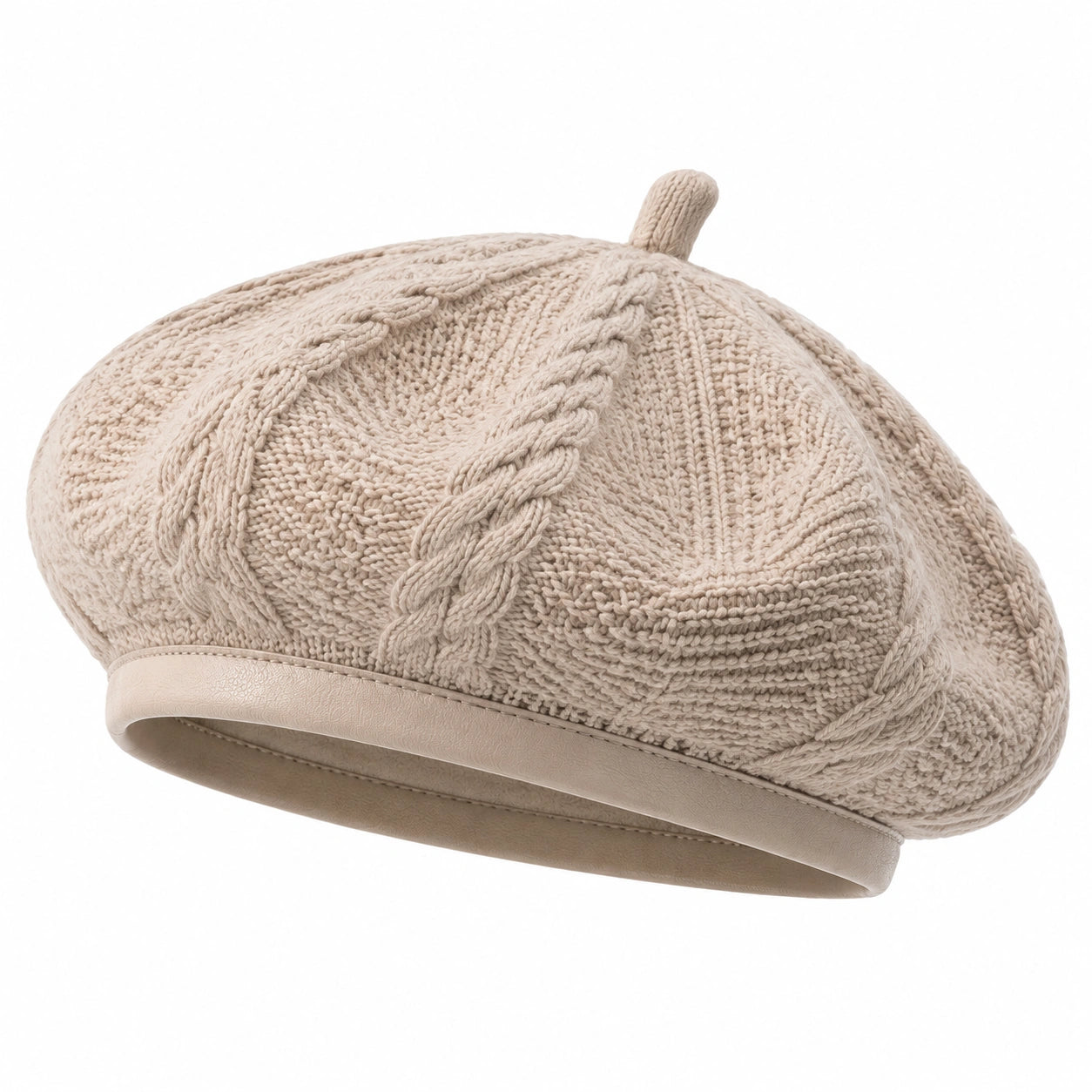 Boina de punto talla única beige - diseño trenzado para uso diario