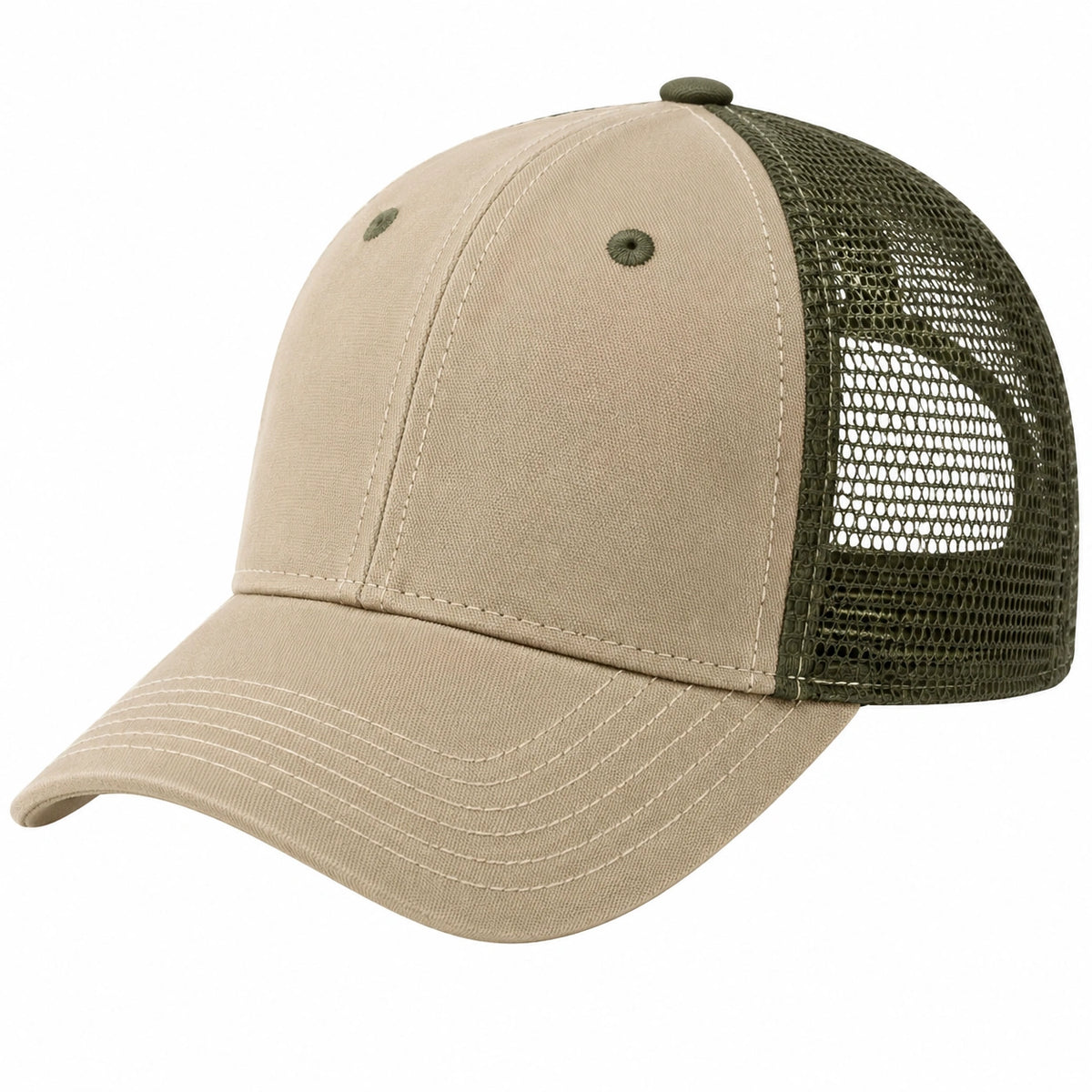 Gorra trucker talla única de tejido beige y malla verde oliva transpirable para uso diario