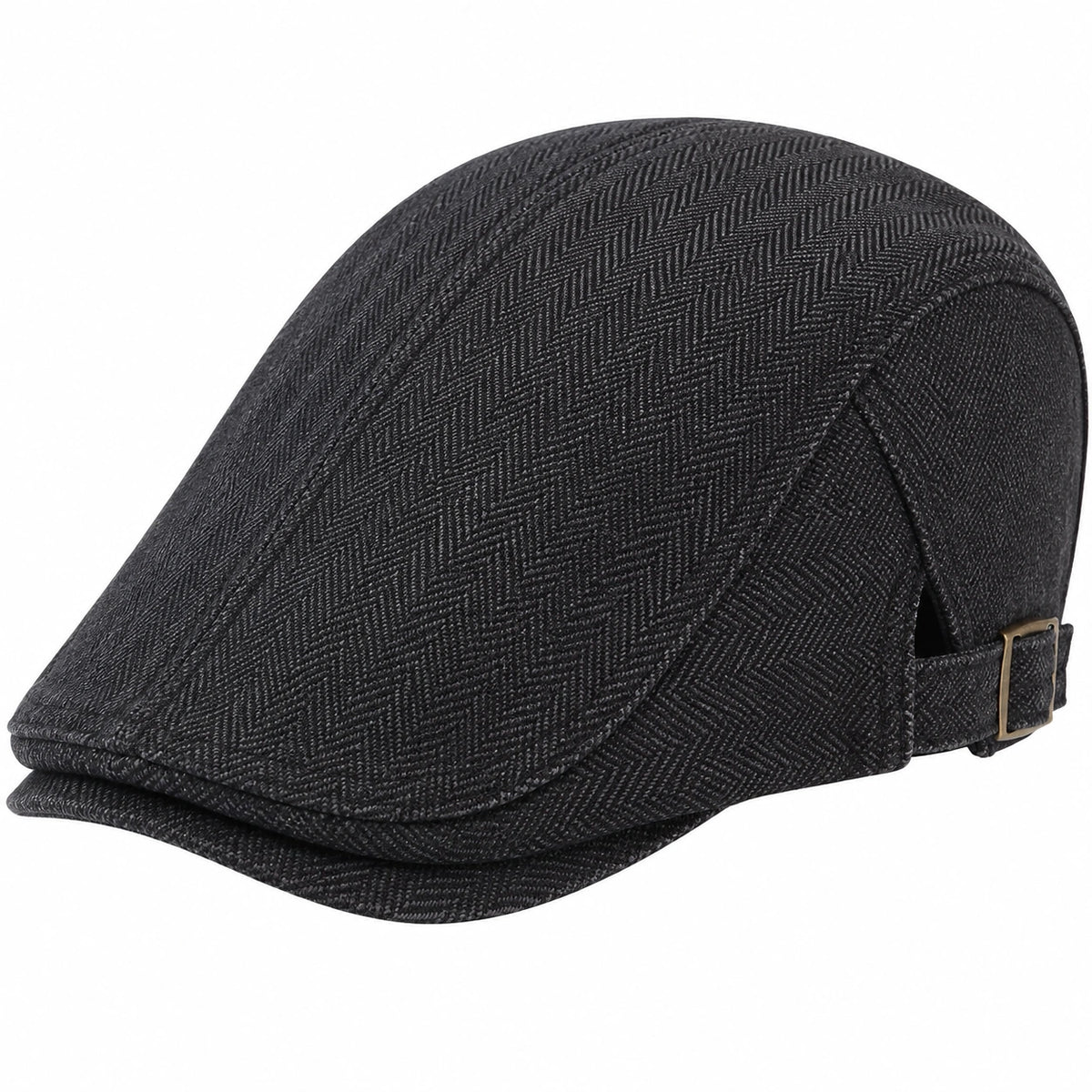 Gorra plana talla única de tejido negro con espiga ajustable estilo clásico