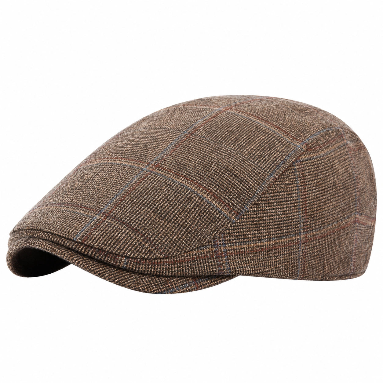 Gorra plana talla única de tejido marrón a cuadros estilo clásico