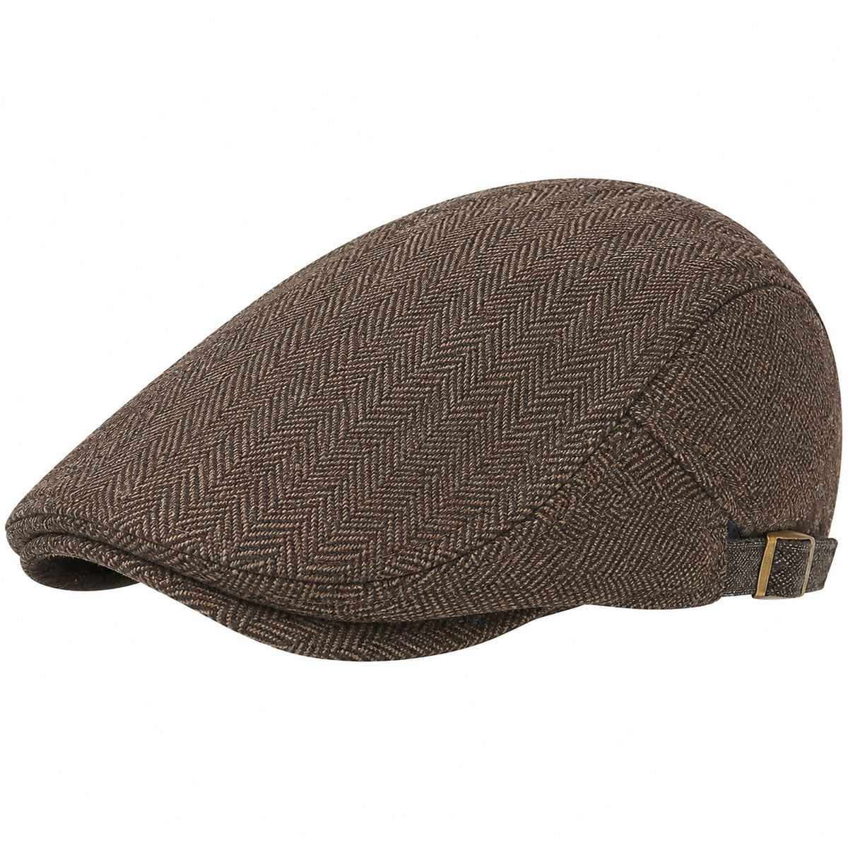 Gorra plana talla única de tejido marrón con espiga ajustable estilo clásico