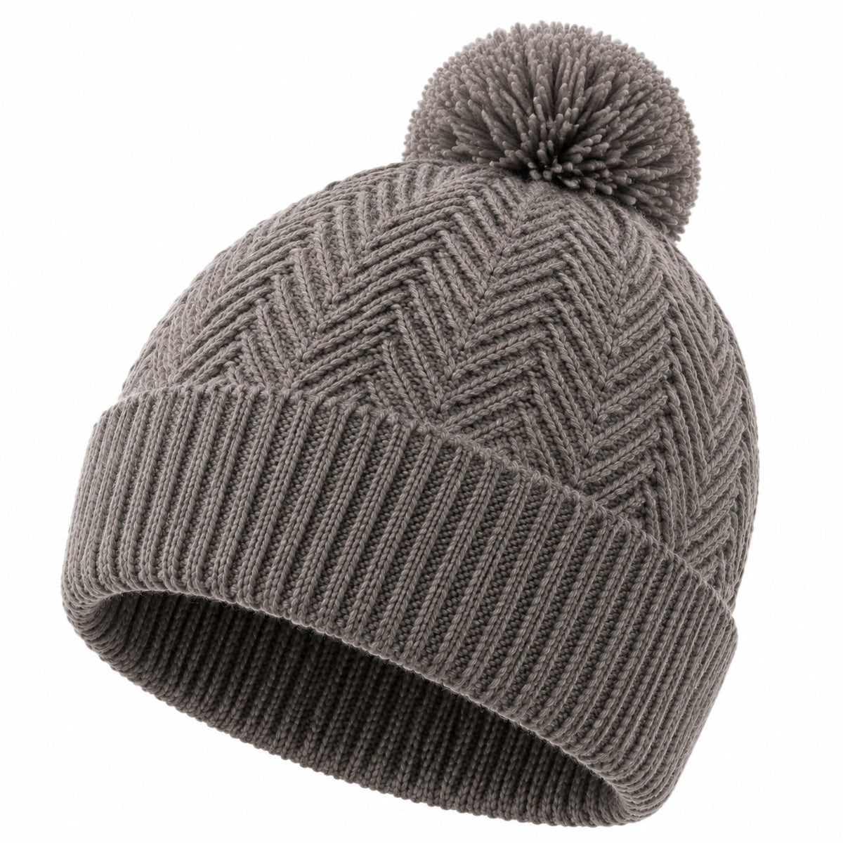 Gorro de punto talla única gris con pompón y diseño de espiga para invierno