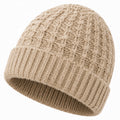 Gorro de punto talla única beige - tejido trenzado con vuelta para invierno