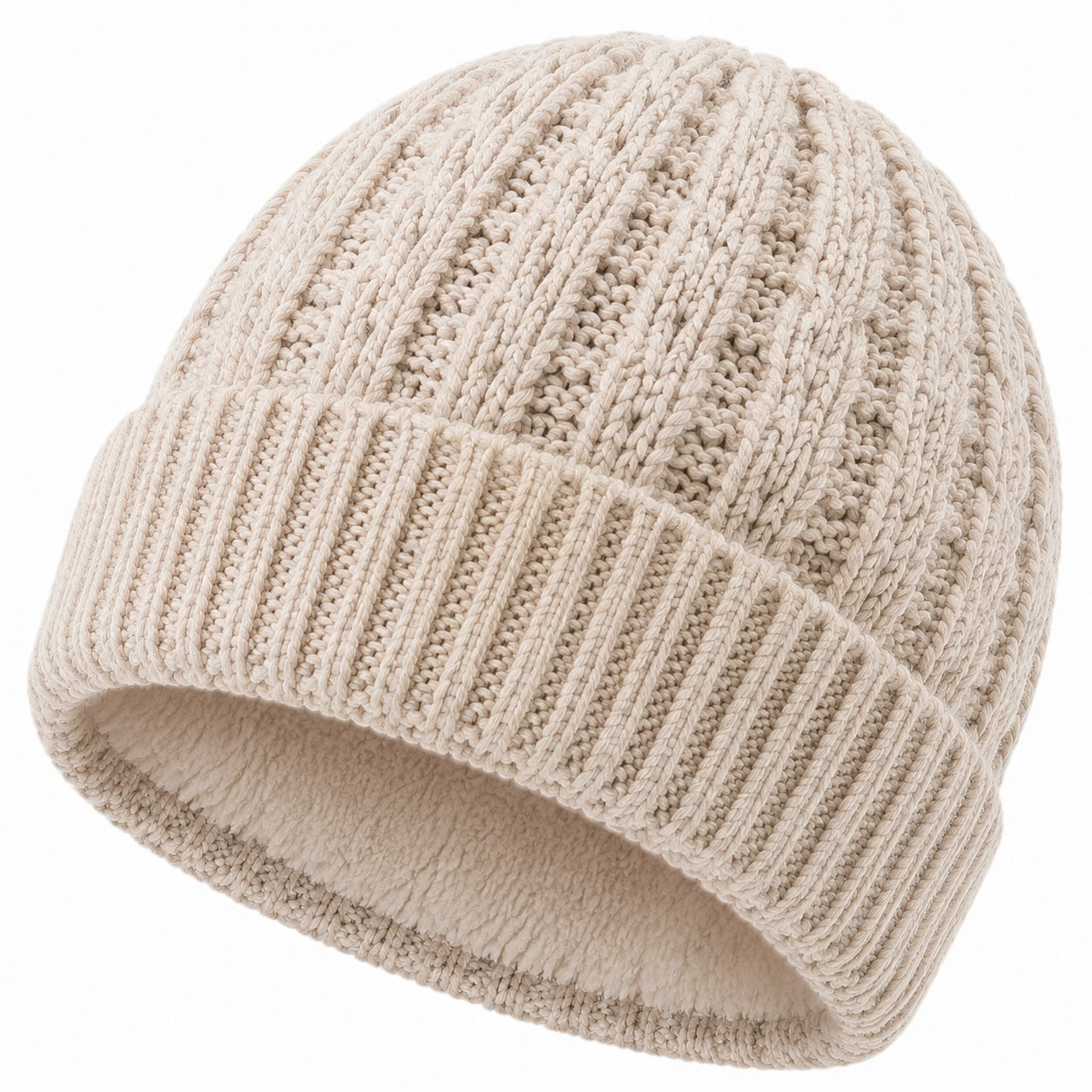 Gorro de punto talla única beige con canalé para uso diario