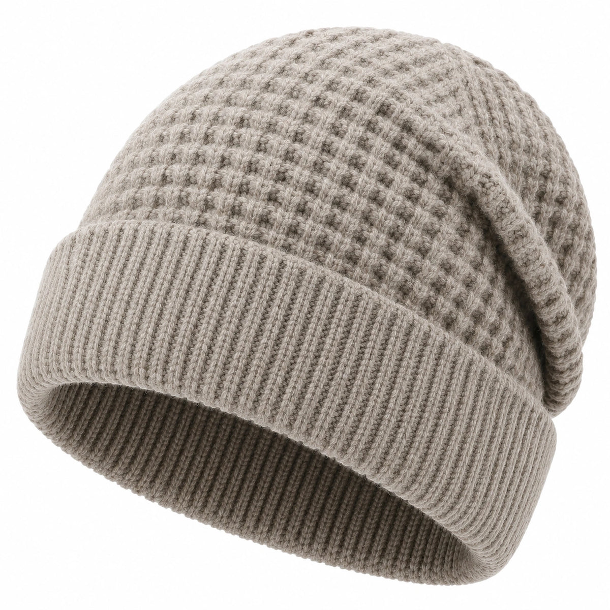 Gorro de punto talla única beige con borde doblado para invierno
