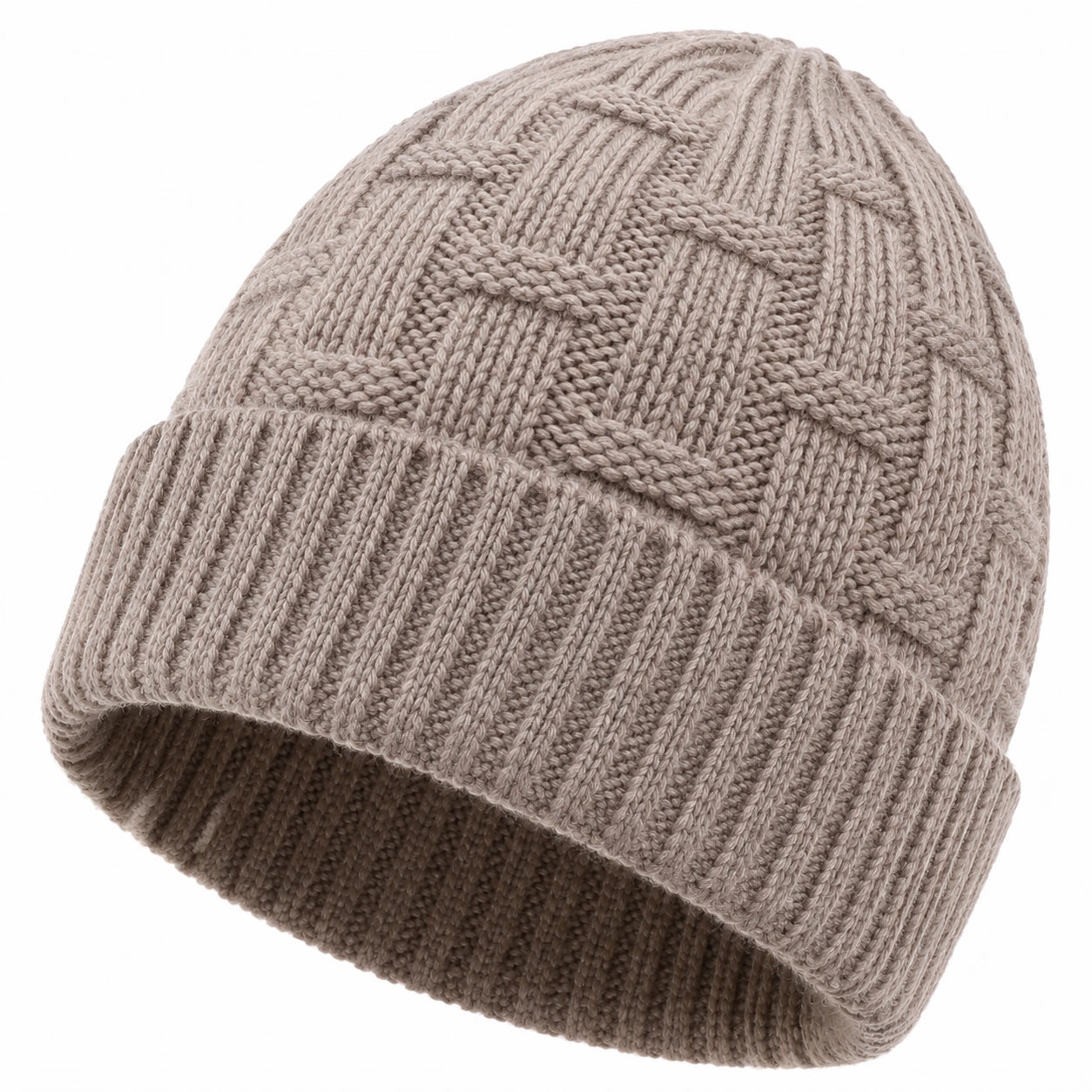 Gorro de punto talla única beige con borde doblado para invierno