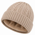 Gorro de punto talla única beige con forro afelpado para invierno