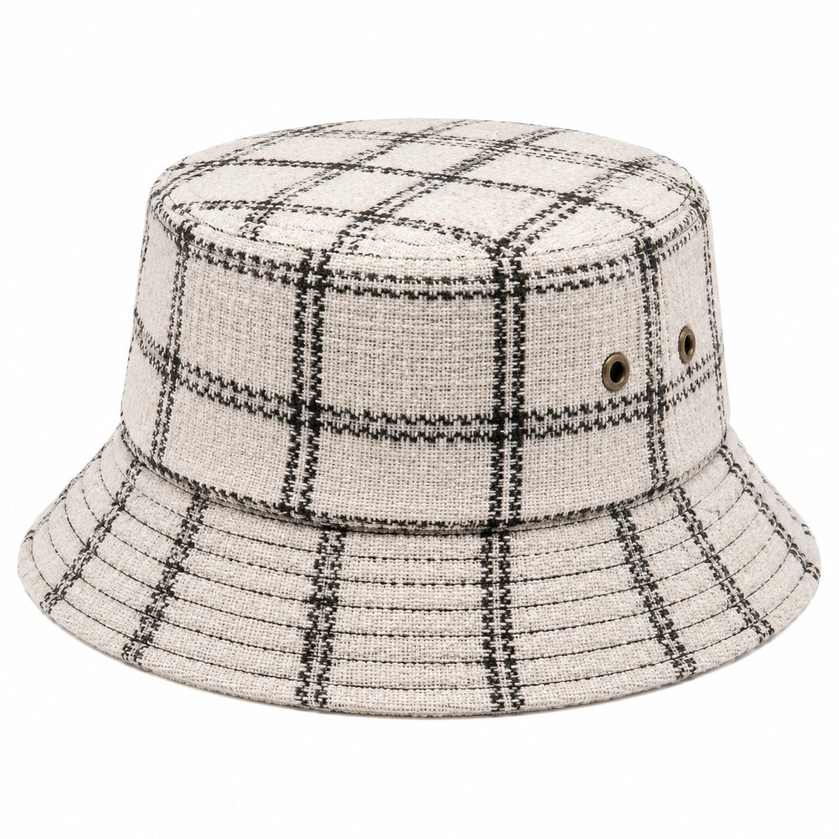 Sombrero bucket talla única de tejido beige y negro a cuadros para uso diario
