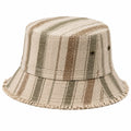 Sombrero de pescador talla única de tejido a rayas beige verde caqui y marrón con ala desflecada