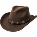 Sombrero vaquero talla única marrón efecto cuero con banda trenzada estilo western