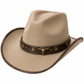 Sombrero vaquero talla única beige de tejido aterciopelado con banda decorativa estilo cowboy