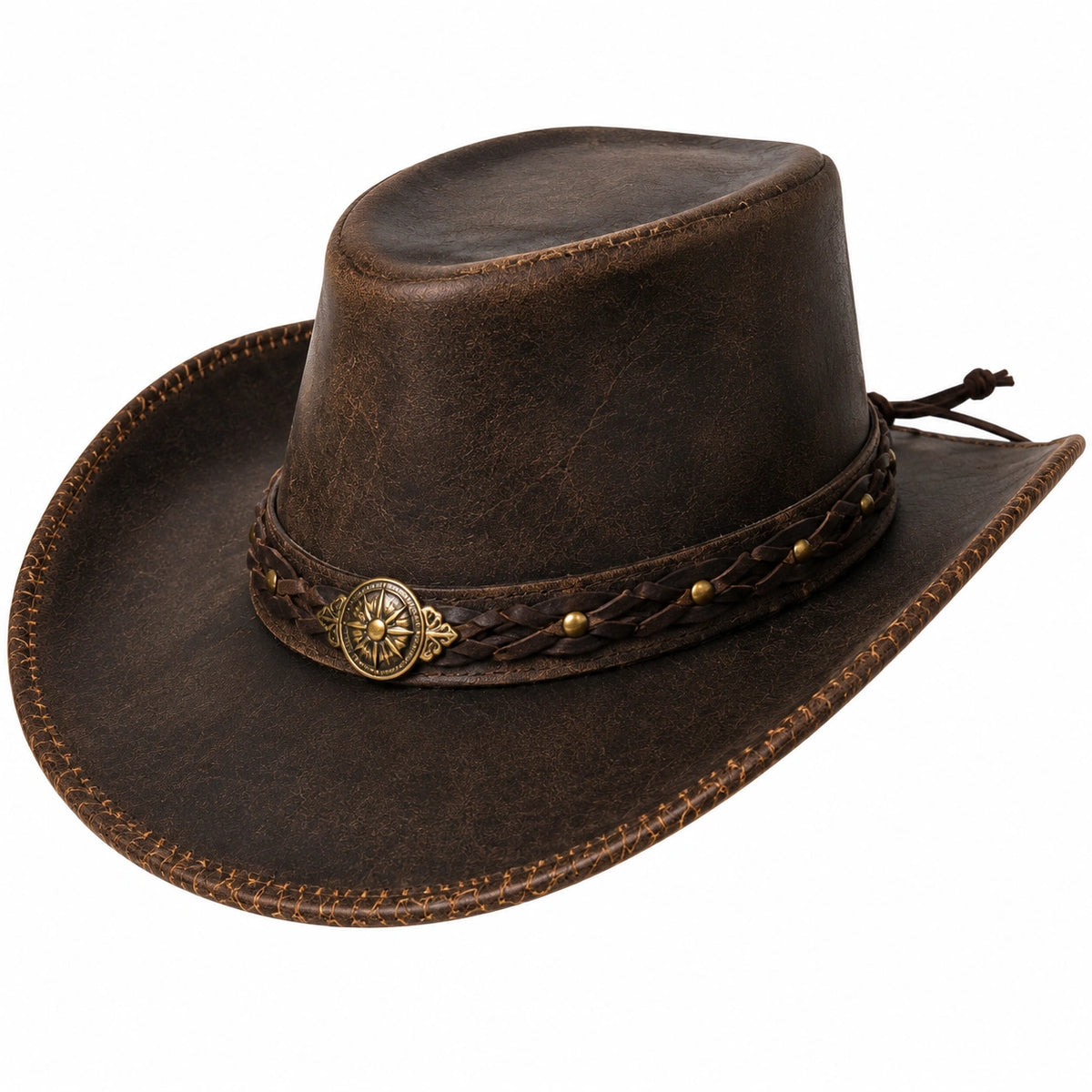 Sombrero cowboy talla única de cuero sintético marrón con ala ancha estilo western