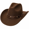 Sombrero vaquero talla única de fieltro marrón con banda de cuero estilo western