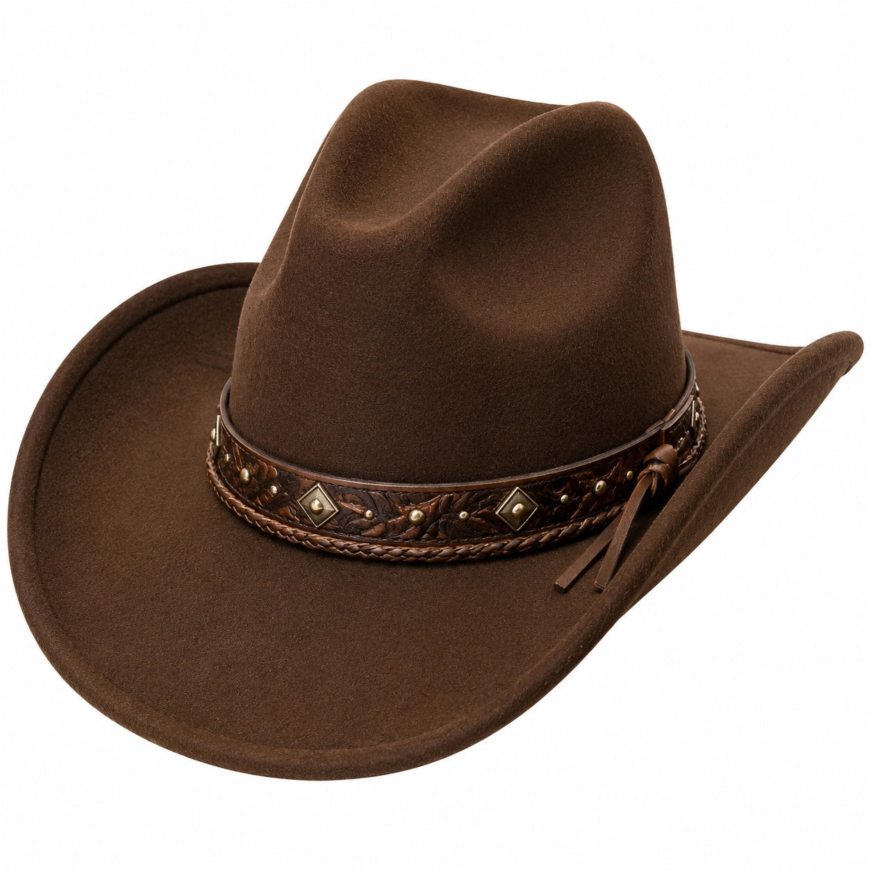 Sombrero vaquero talla única de fieltro marrón con banda de cuero estilo western