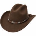 Sombrero cowboy talla única marrón de tacto aterciopelado con cinta decorativa ajustable
