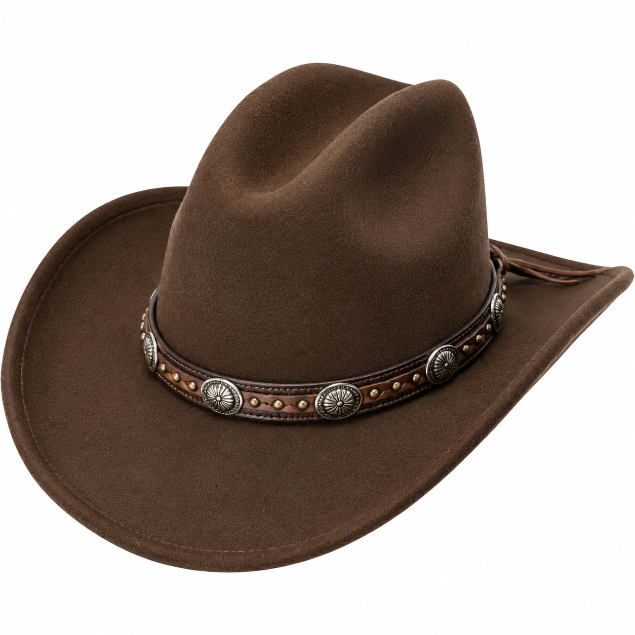 Sombrero cowboy talla única marrón de tacto aterciopelado con cinta decorativa ajustable