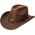 Sombrero vaquero talla única marrón efecto cuero con ala ancha