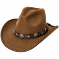 Sombrero vaquero talla única marrón con acabado tipo ante y banda trenzada estilo western