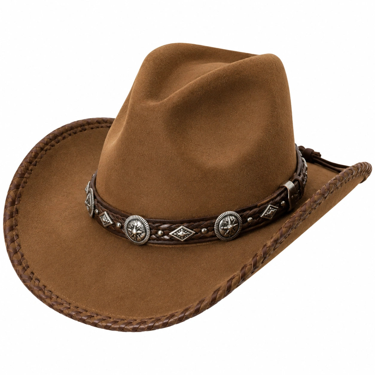 Sombrero vaquero talla única marrón con acabado tipo ante y banda trenzada estilo western
