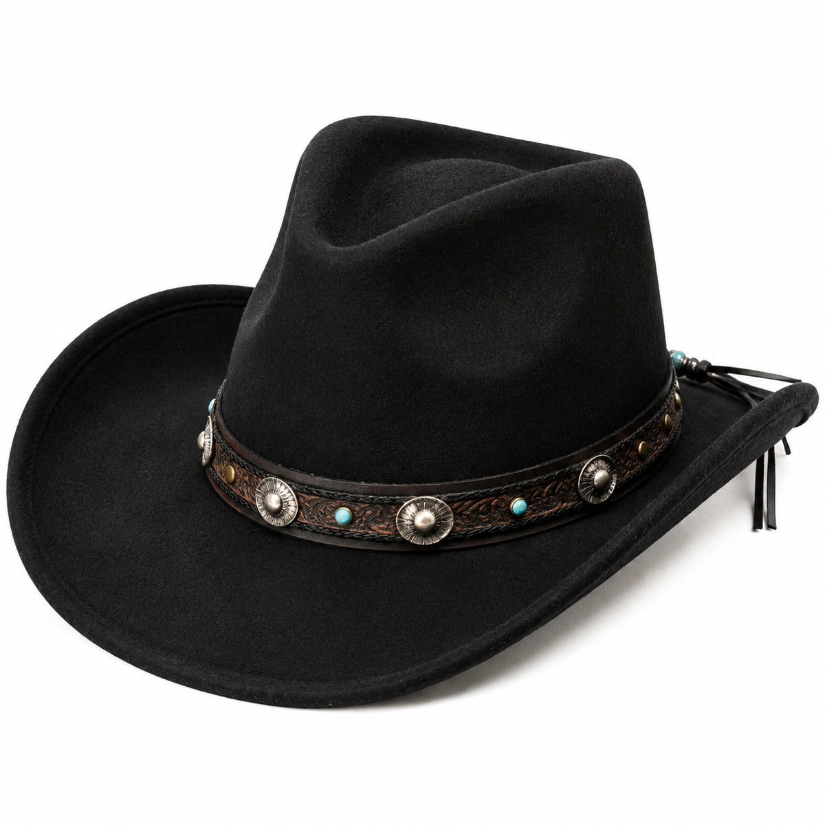 Sombrero vaquero talla única de fieltro negro con banda decorativa