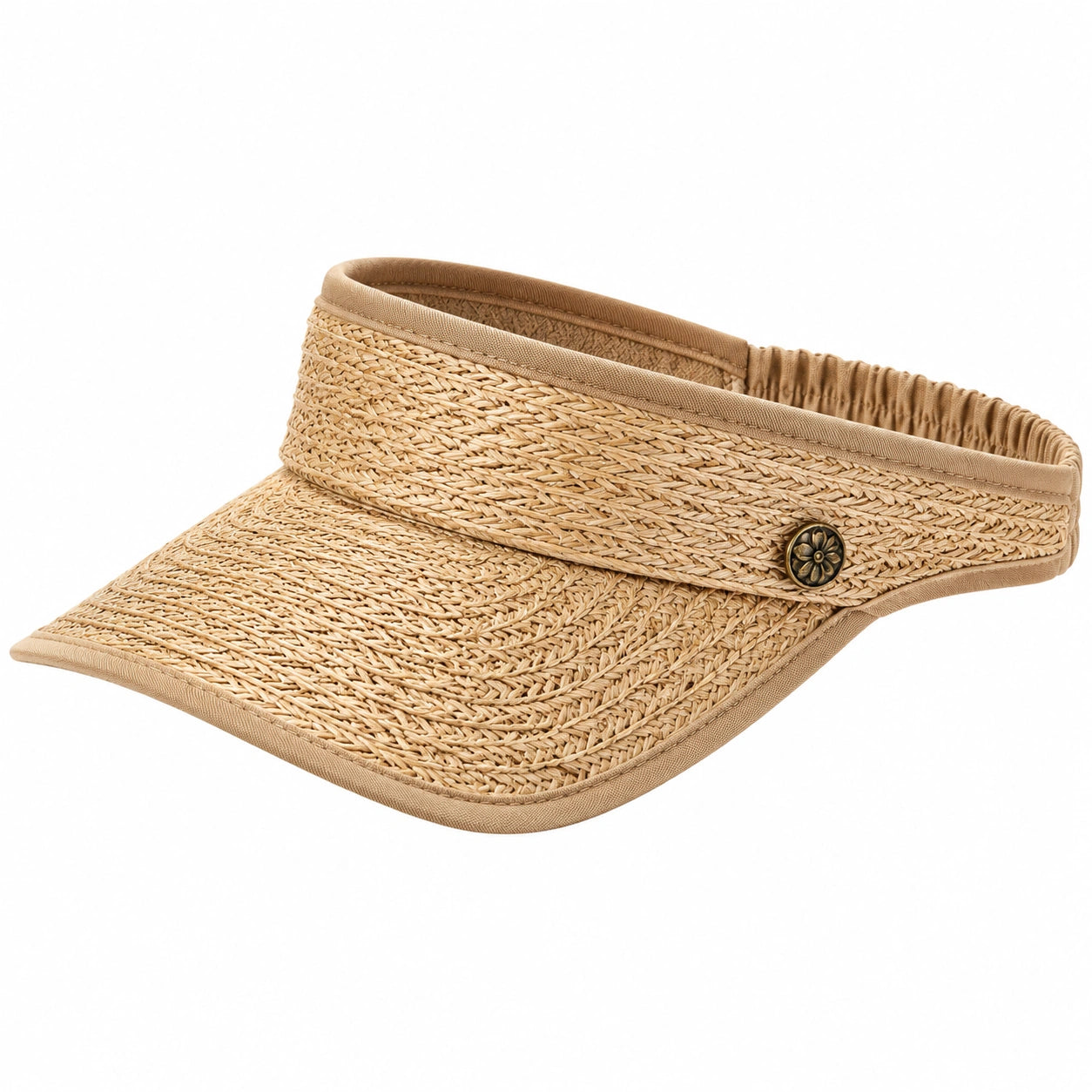 Visera talla única de fibra trenzada beige con banda elástica para protección solar estilo casual